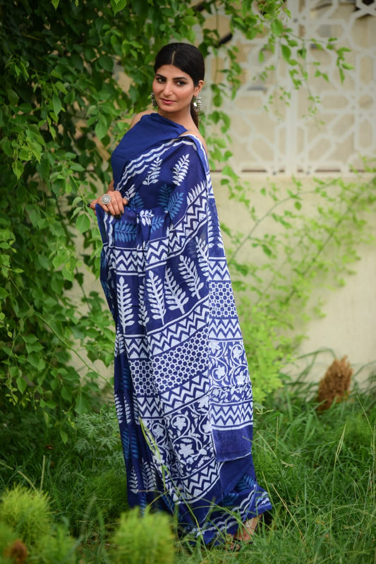 Navy- Soft Cotton Indigo  Saree
