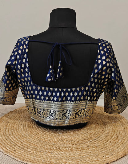 Banarasi  Navy Blue Katan Blouse