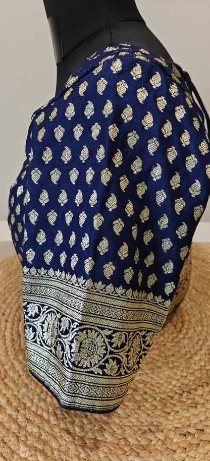 Banarasi  Navy Blue Katan Blouse