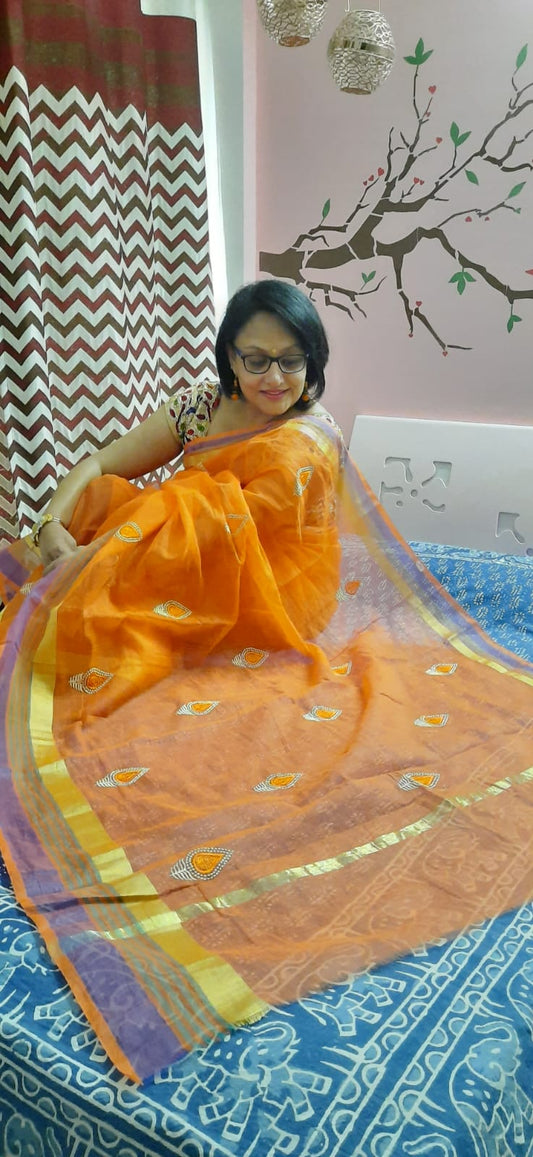 Marmalade - Orange Kota Doria Saree