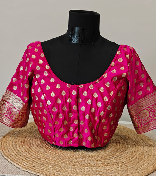 Banarasi  Pink Blue Katan Blouse