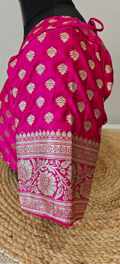 Banarasi  Pink Blue Katan Blouse