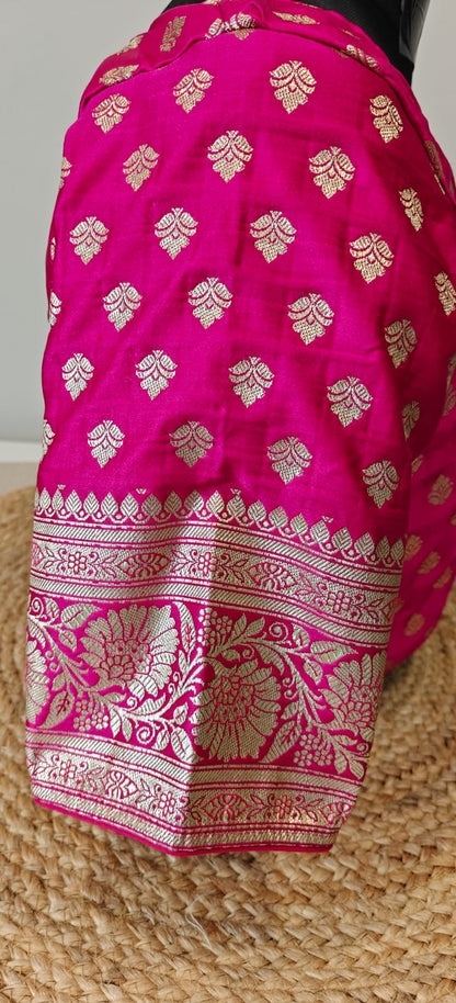 Banarasi  Pink Blue Katan Blouse