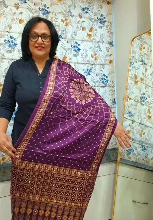 Purple Mirror Work Modal Silk Stole for Women