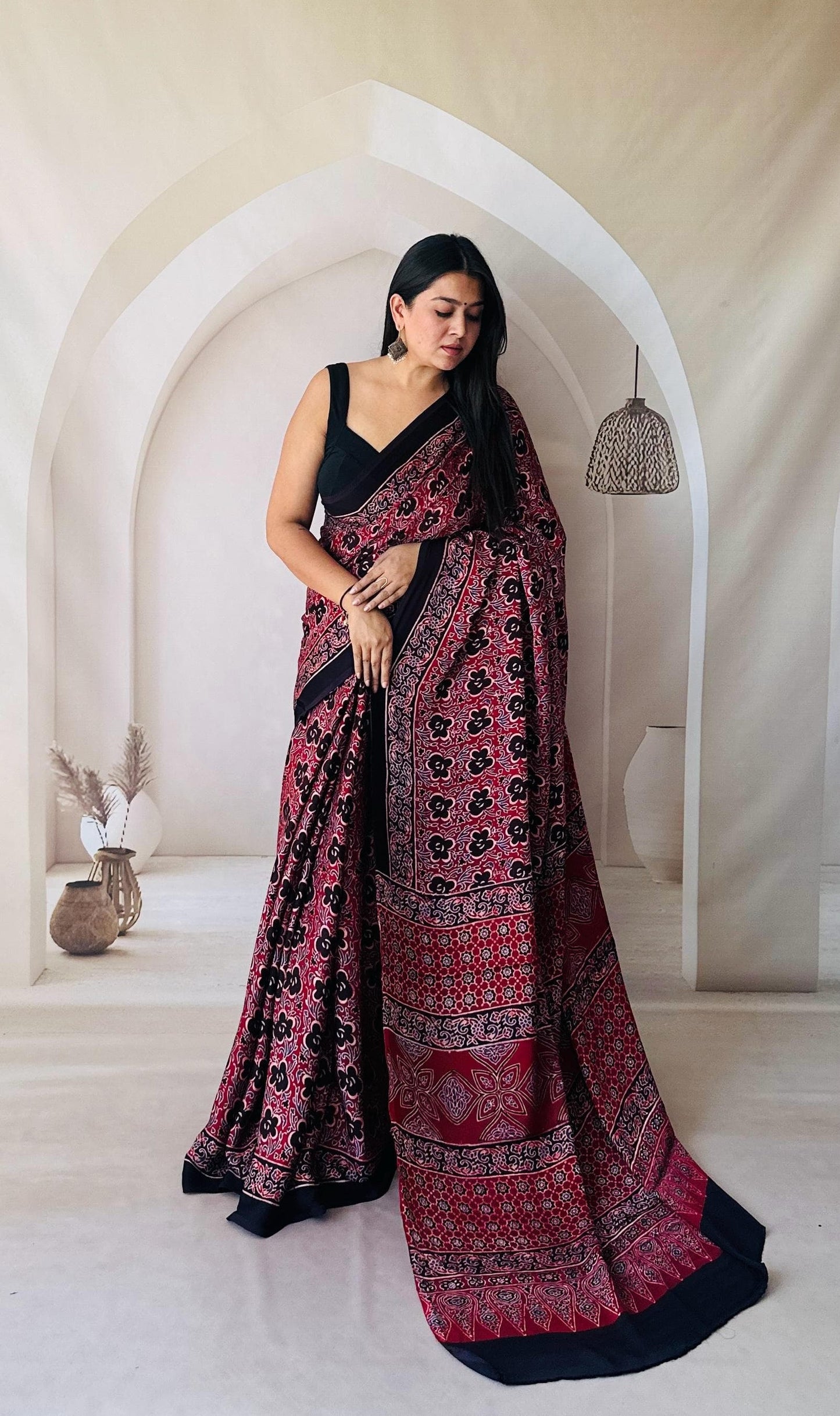 Ajrakh Saree – Autumn Roses