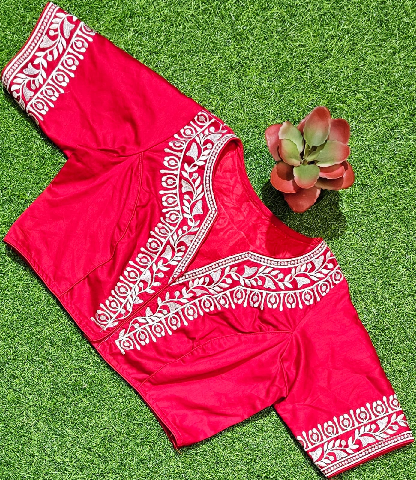 Red Cotton Silk Blouse