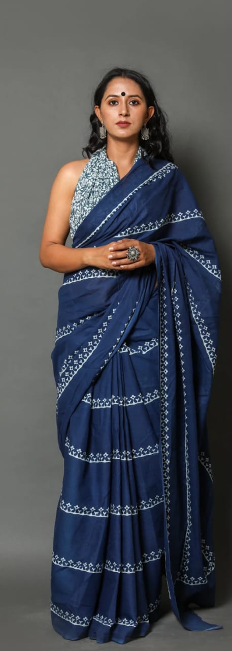 Sapphire - Soft Cotton Indigo  Saree
