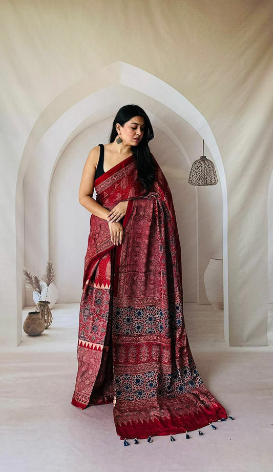 Ajrakh Saree – Very Berry