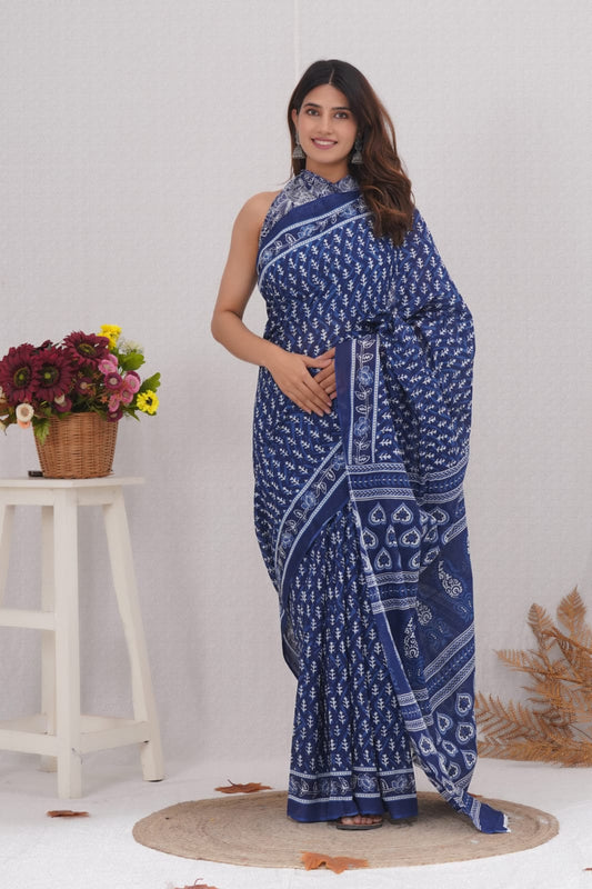 UltraMarine- Soft Cotton Indigo  Saree