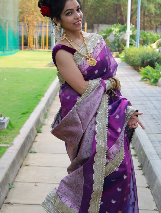 Purple Martini - Banarasi Glass Tissue Saree