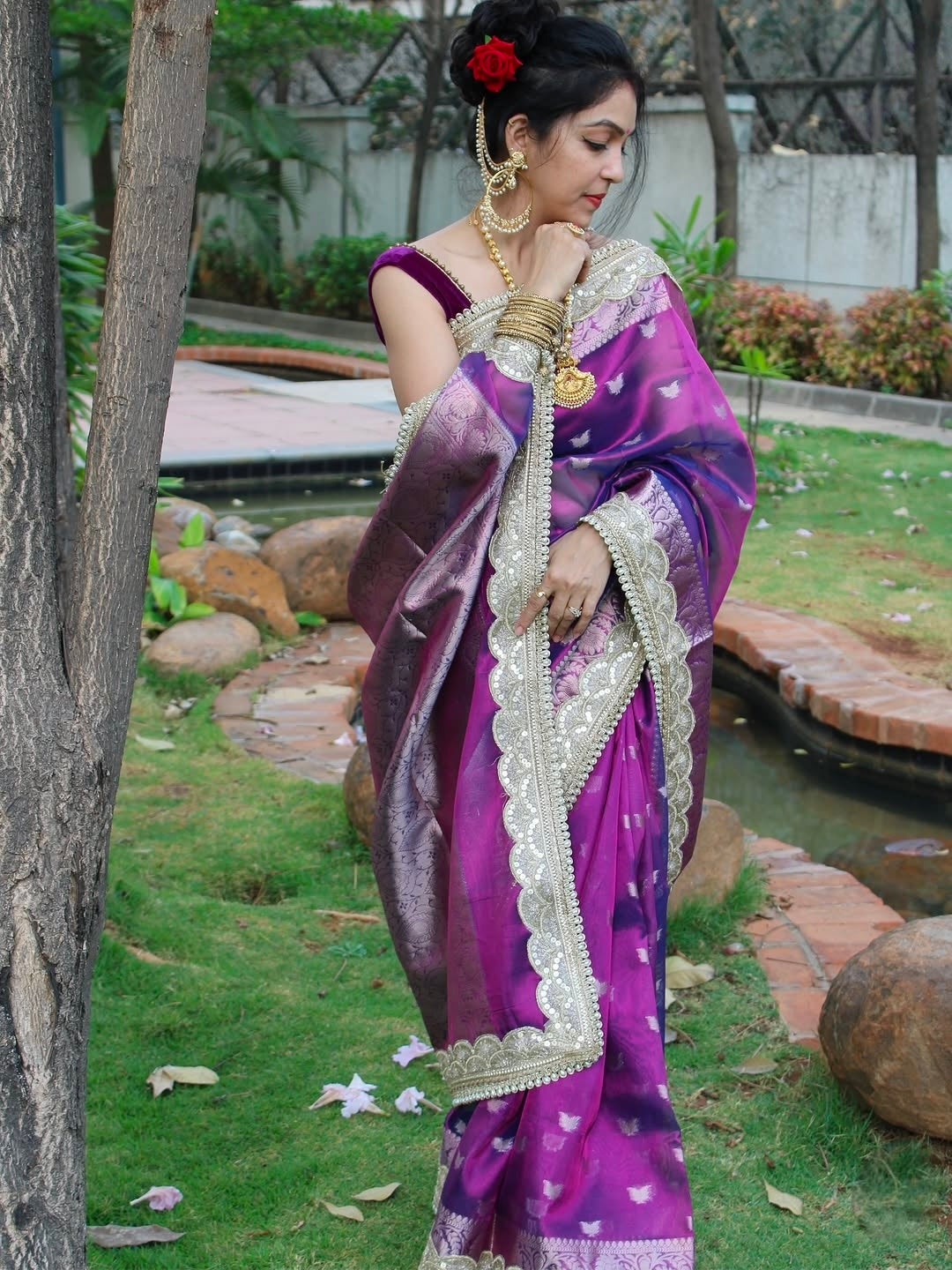 Purple Martini - Banarasi Glass Tissue Saree
