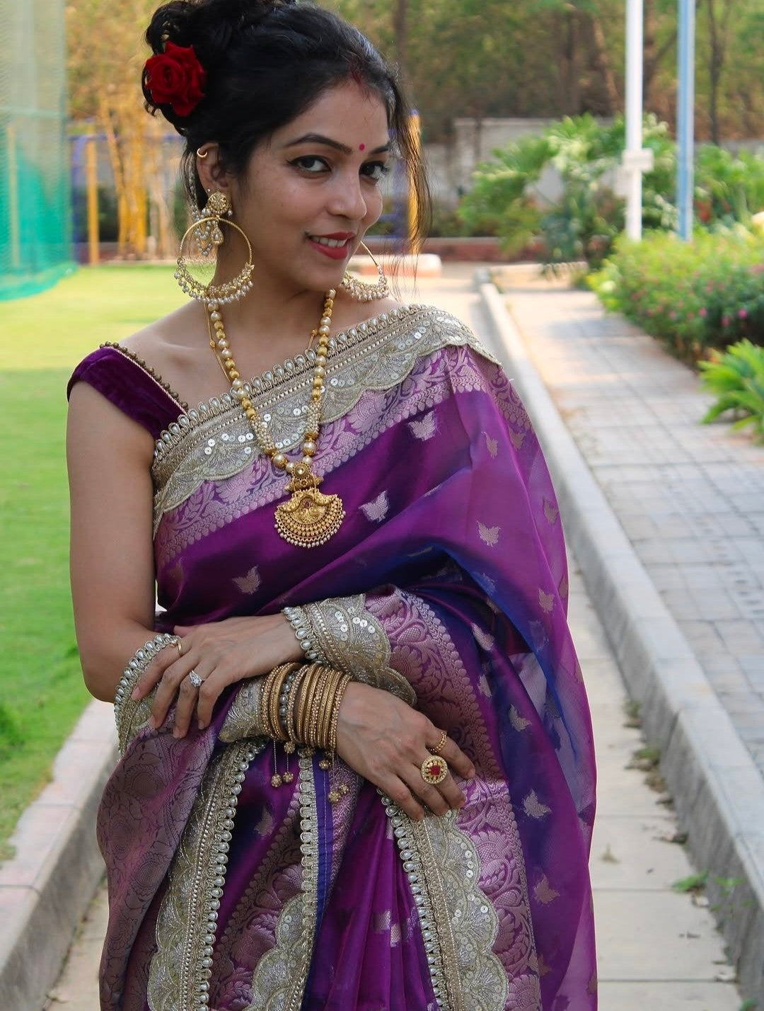 Purple Martini - Banarasi Glass Tissue Saree