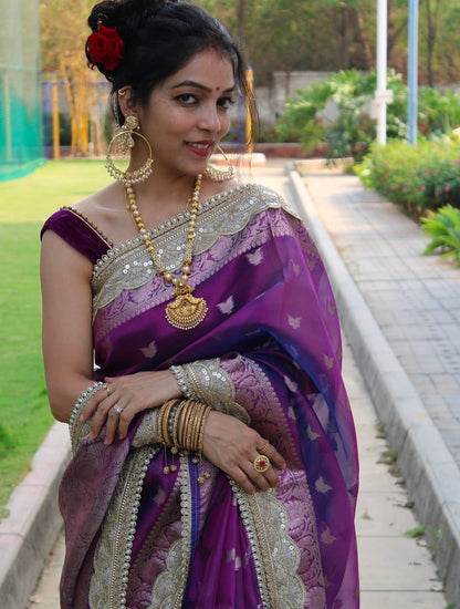 Purple Martini - Banarasi Glass Tissue Saree