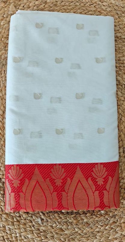 Durga Ello - Red & White/Off White Garad Silk Saree