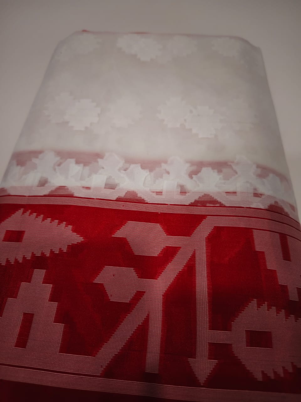 Naina- White & Red Tissue Jamdani Saree