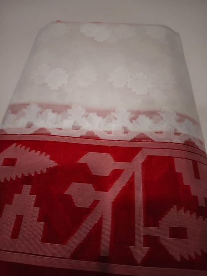 Naina- White & Red Tissue Jamdani Saree