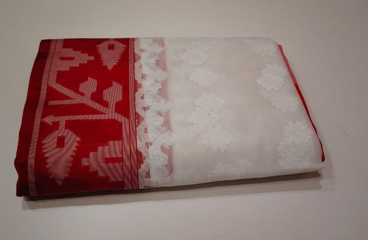 Naina- White & Red Tissue Jamdani Saree