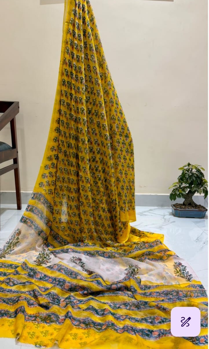 Smooth Like Butter:  Hand Block Print Pure Chiffon Saree