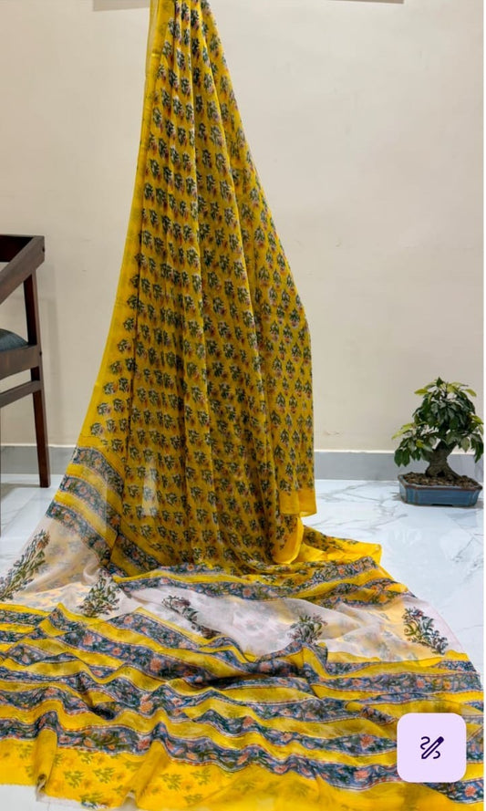 Smooth Like Butter:  Hand Block Print Pure Chiffon Saree