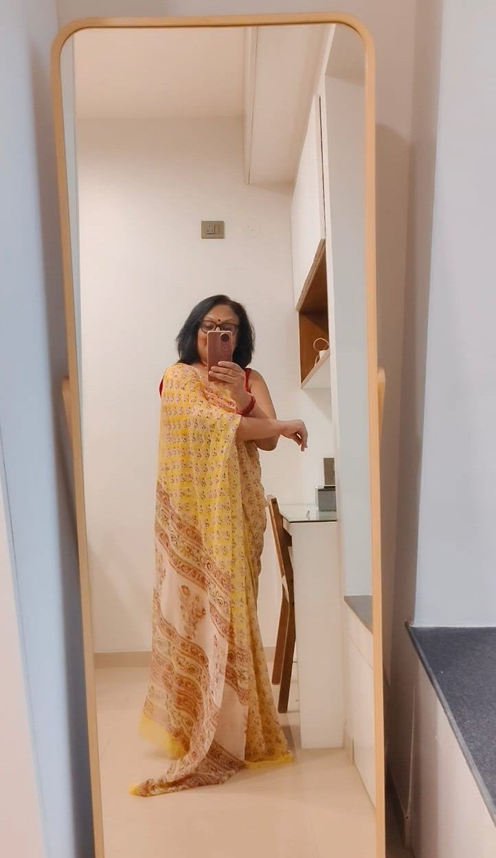 Smooth Like Butter:  Hand Block Print Pure Chiffon Saree