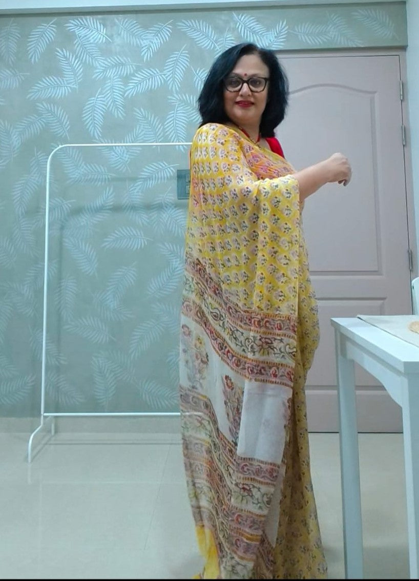 Smooth Like Butter:  Hand Block Print Pure Chiffon Saree