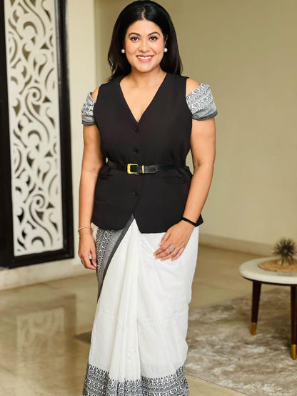 Vanilla Essence - Black & White Begumpuri Saree